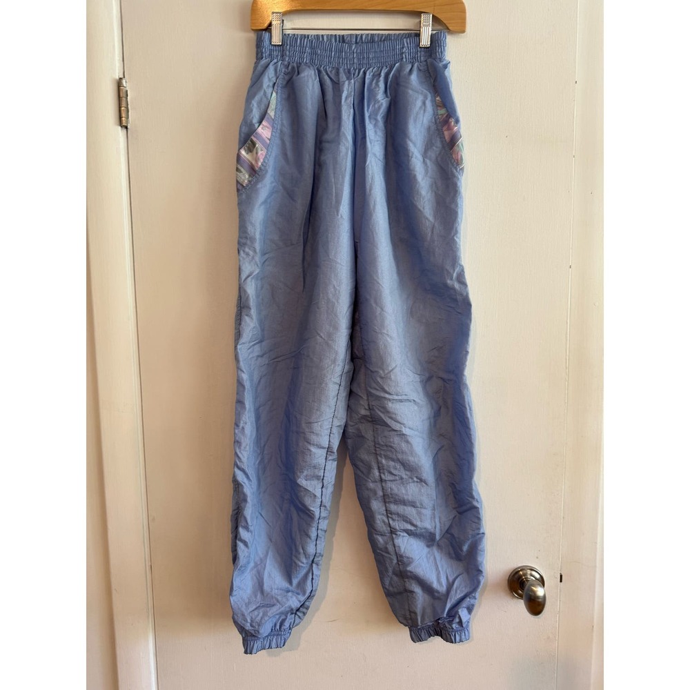 VINTAGE 90s Perwinkle lined elastic waist and ankle windbreaker pants swish 38